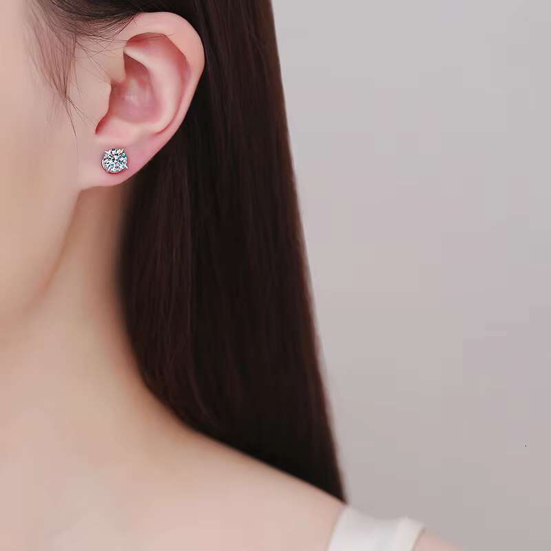 S925 Sterling Silver Moissanite Earrings for Men Women Ear-Less Four-Claw Design Magnetic Cure Geometric Anniversary Parties