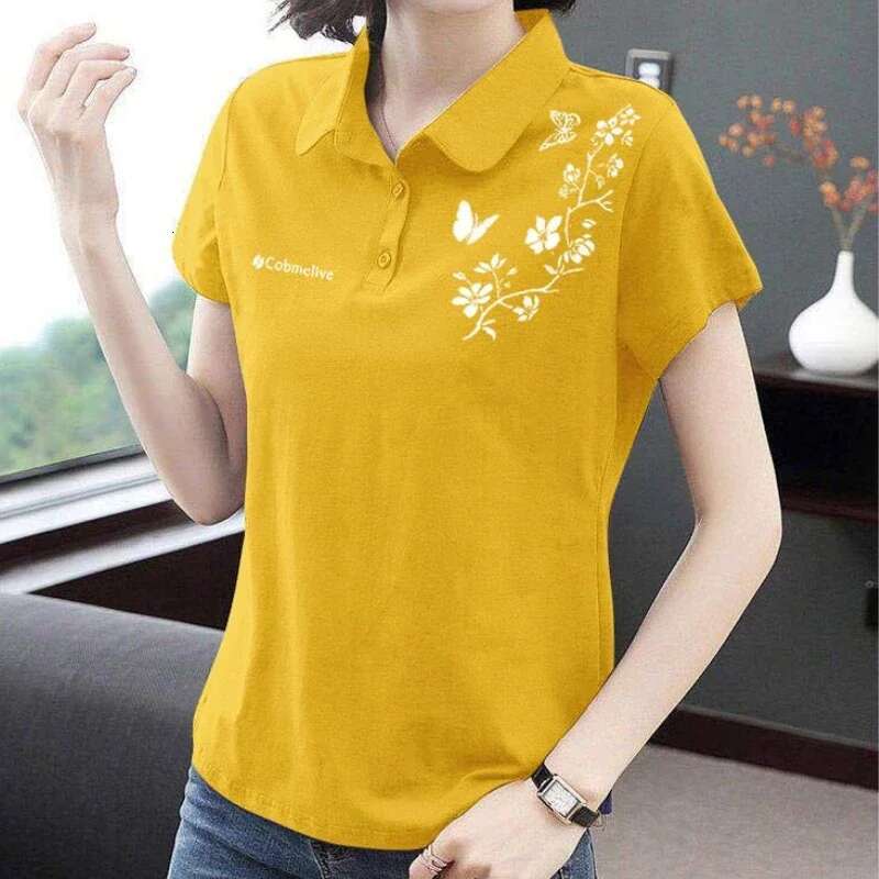 Short Sleeve Polo Neck T Shirt for Women Cotton Woman Tshirt Womens T-shirt Clothing Sales in Trend 2025 Y2k Fashion Youth