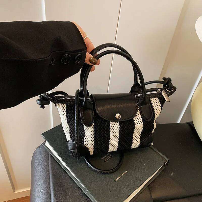 Women's Handbag. Korean Fashion Style, Handheld -like Design. Popular, Stylish Striped Fabric, Crossbody for Females