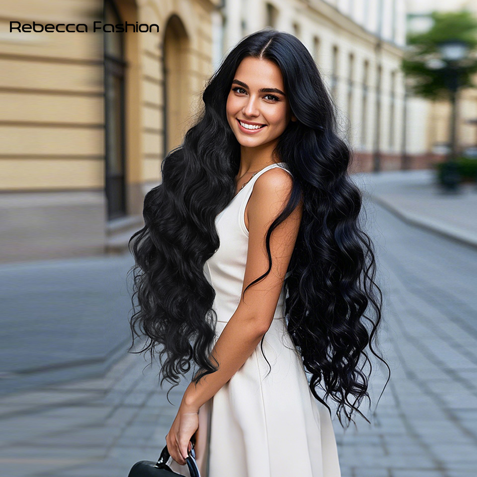 Rebecca Fashion Synthetic hair Lace Front Wig Cosplay 32" Lace Body Wave lace Wig part Wig Blonde Wigs For Women Wig