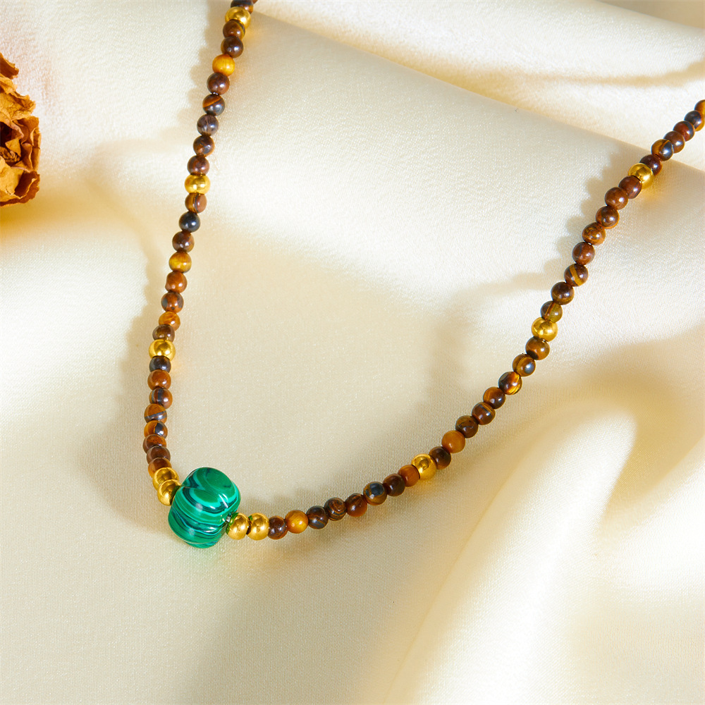 Bohemian Style Simple Fashion Versatile Personality Turquoise Beaded Necklace for Women Unique Design Titanium Steel Jewelry