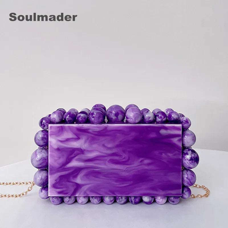 Acrylic Clutch Bag Women Designer Evening Party Beaded Purse Pink Green Purple Pearl Color 250614