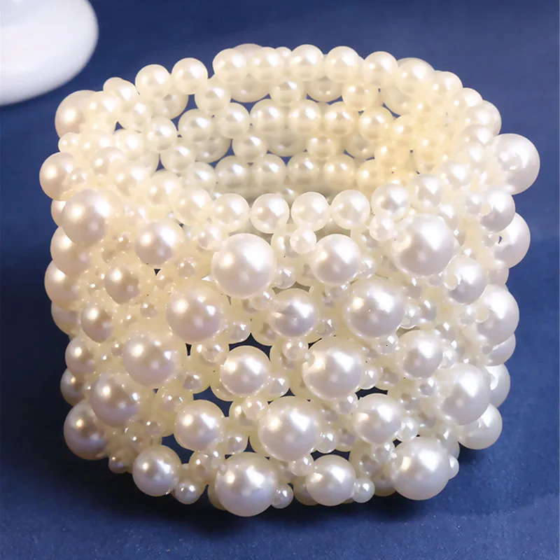 Fashion Simulated Pearl Jewelry Bracelet Jewelry Wide Handmade Elastic Bracelets For Women 250616