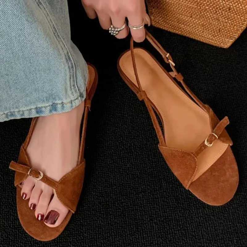 Womens Fashion Sandals New Summer Round Head Soft Frosted Open Toe Hollow Belt Flats Z250617