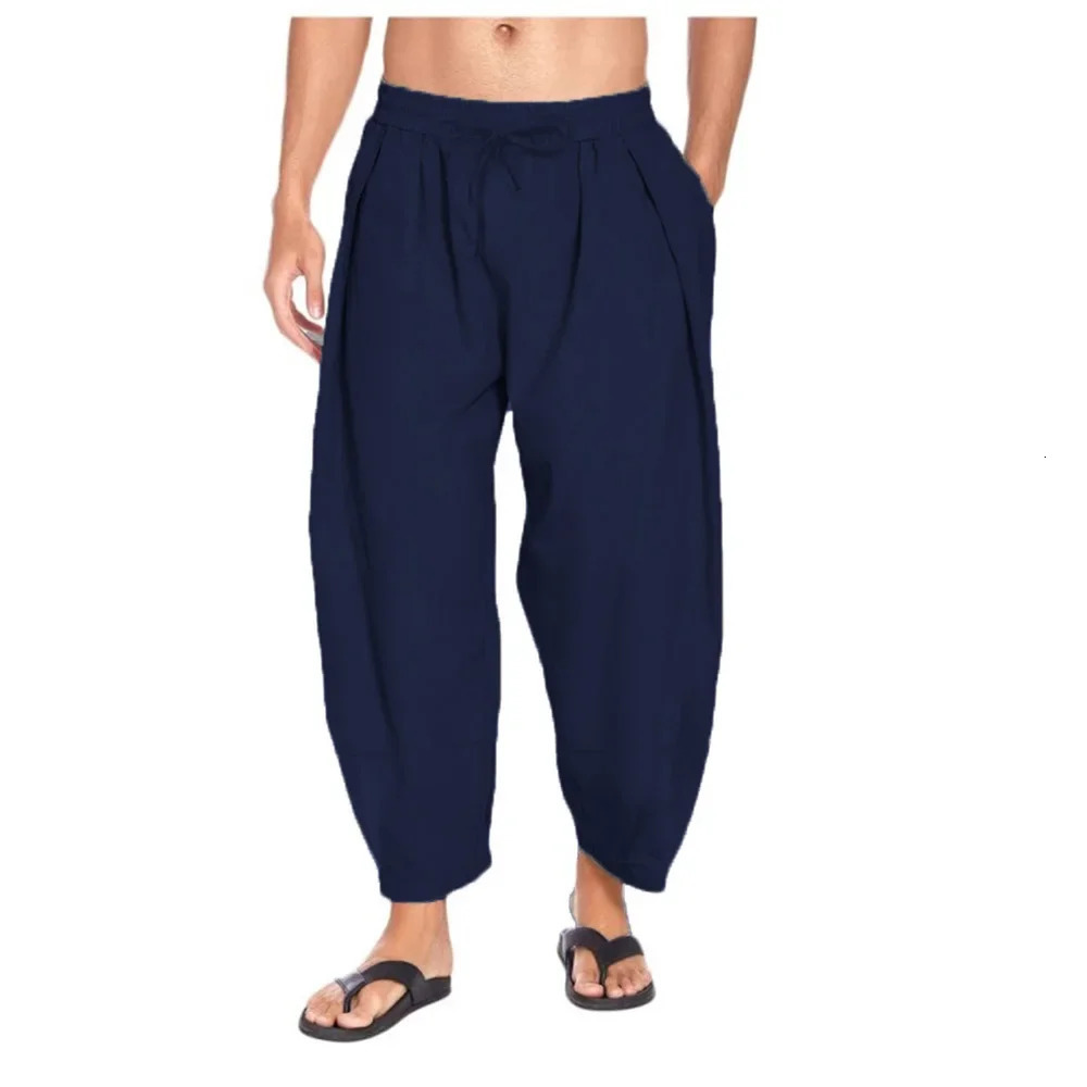 Cotton and Linen Harem Pants Men Streetwear loose Joggers Men Trousers Casual Solid Color Lightweight and Breathable Pants 250614