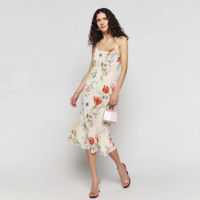 Long Dress Womens Dress Sexy 638 Spring Summer New 2025 Rayon Print Slim Fit Asymmetrical Sexy Strap Dress French Style Feminine