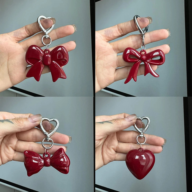 Exquisite Temperament Red Heart Bow Charms Keychain Versatile Phone Pendant Fashion Backpack Hanging Ornament Accessories Gifts 250616