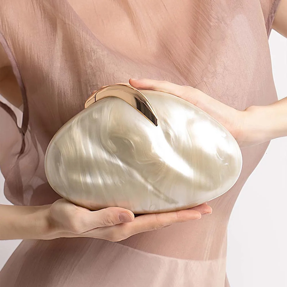 Flower Oval Egg Shell Clutch Bag Acrylic Pearl Beige Frame Purse Women Wedding Evening Party Cute Ivory Handbag Mini Beach Bags 250614