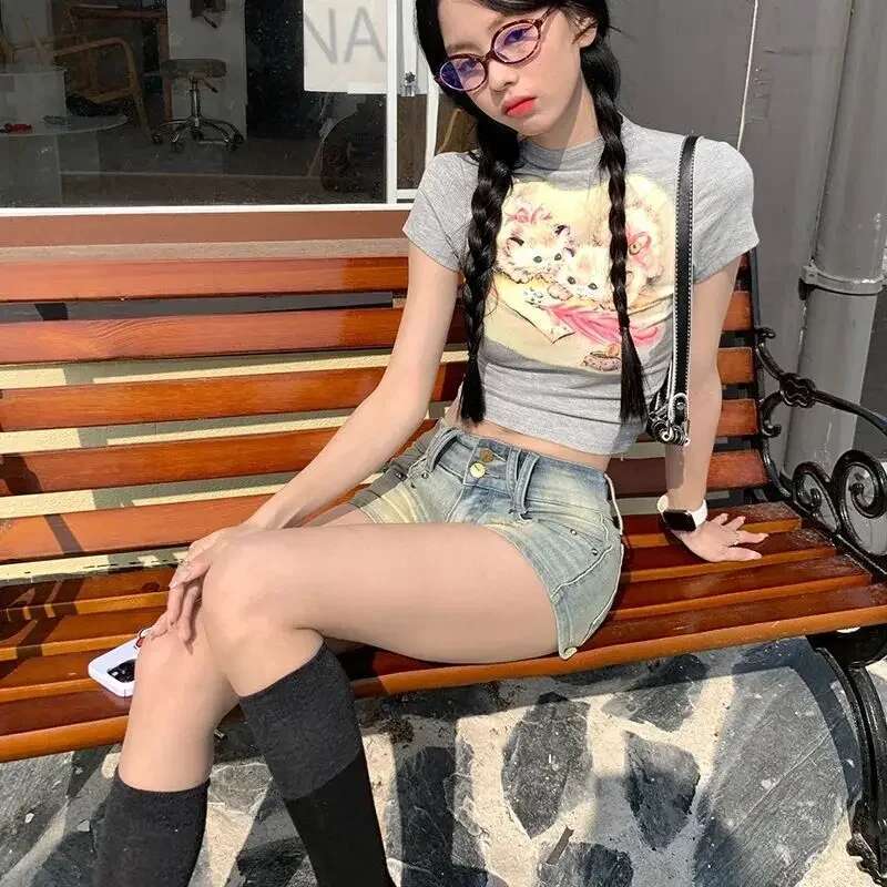 Denim Shorts for Women Sexy Short Jean Pants Woman Tight Outfits Elasticty Japanese 2000s Style XL Outdoor Comfy Designer Jorts