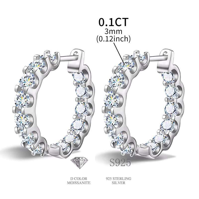 Gra Certified 2.6ct Moissanite Earring 925 Sterling Sliver Wedding Huggie Moissanite Hoop Earring for Women Wedding Jewelry