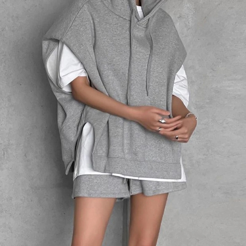 Women Sleeveless Hooded Tank Tops Drawstring Casual Workout Summer Cami Shirts Solid Color Hoodie Tunics Top Sweatshirt 250612