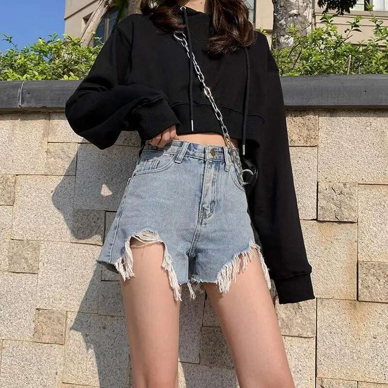 Womens Shorts White Short Pants for Woman To Wear Sexy Ripped Denim Jeans High Waist Classic Korean Style New In Trend 2025 XL