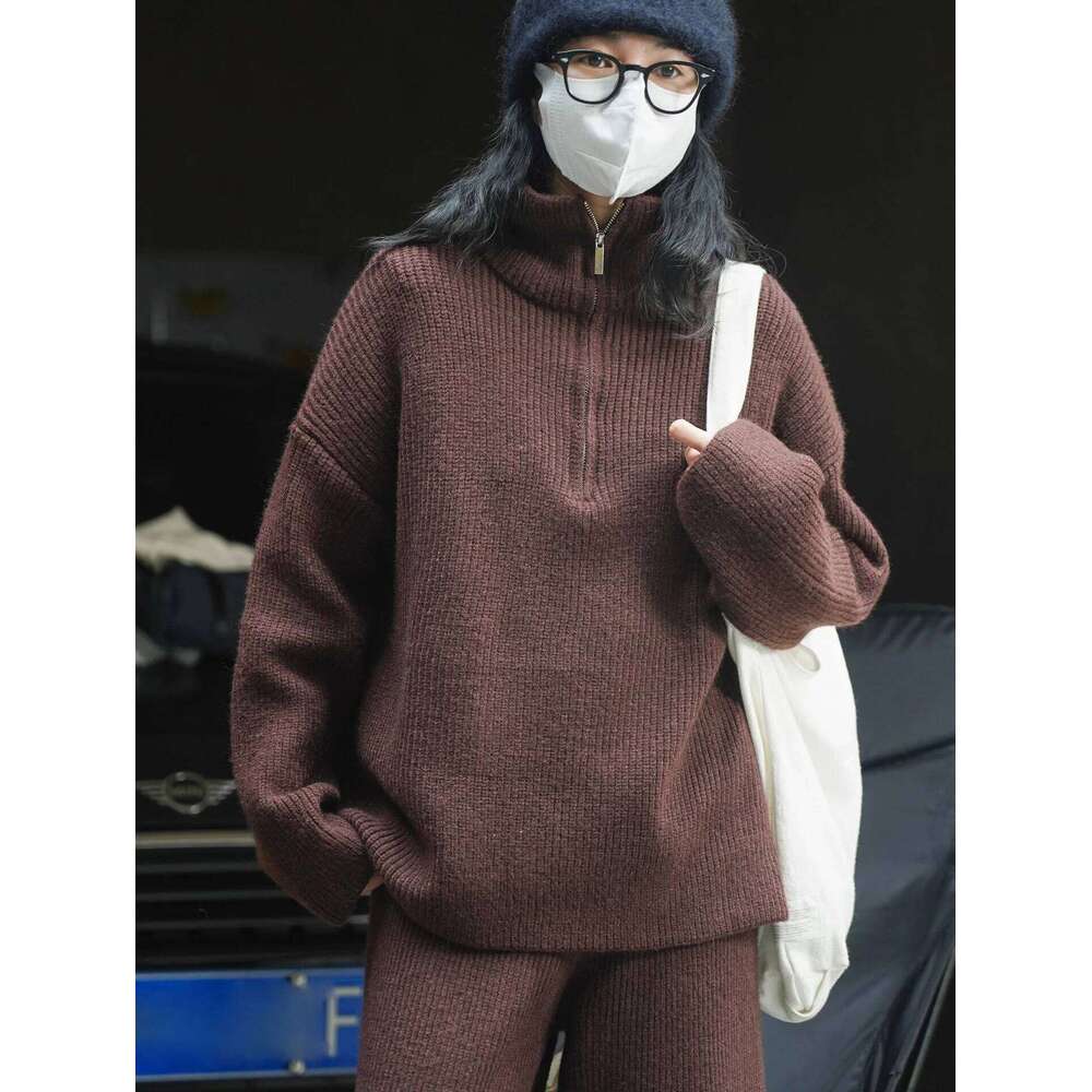Women's High Neck Long Sleeve Casson Sweater Autumn Winter Casual Solid Color Fashionable Knitwear