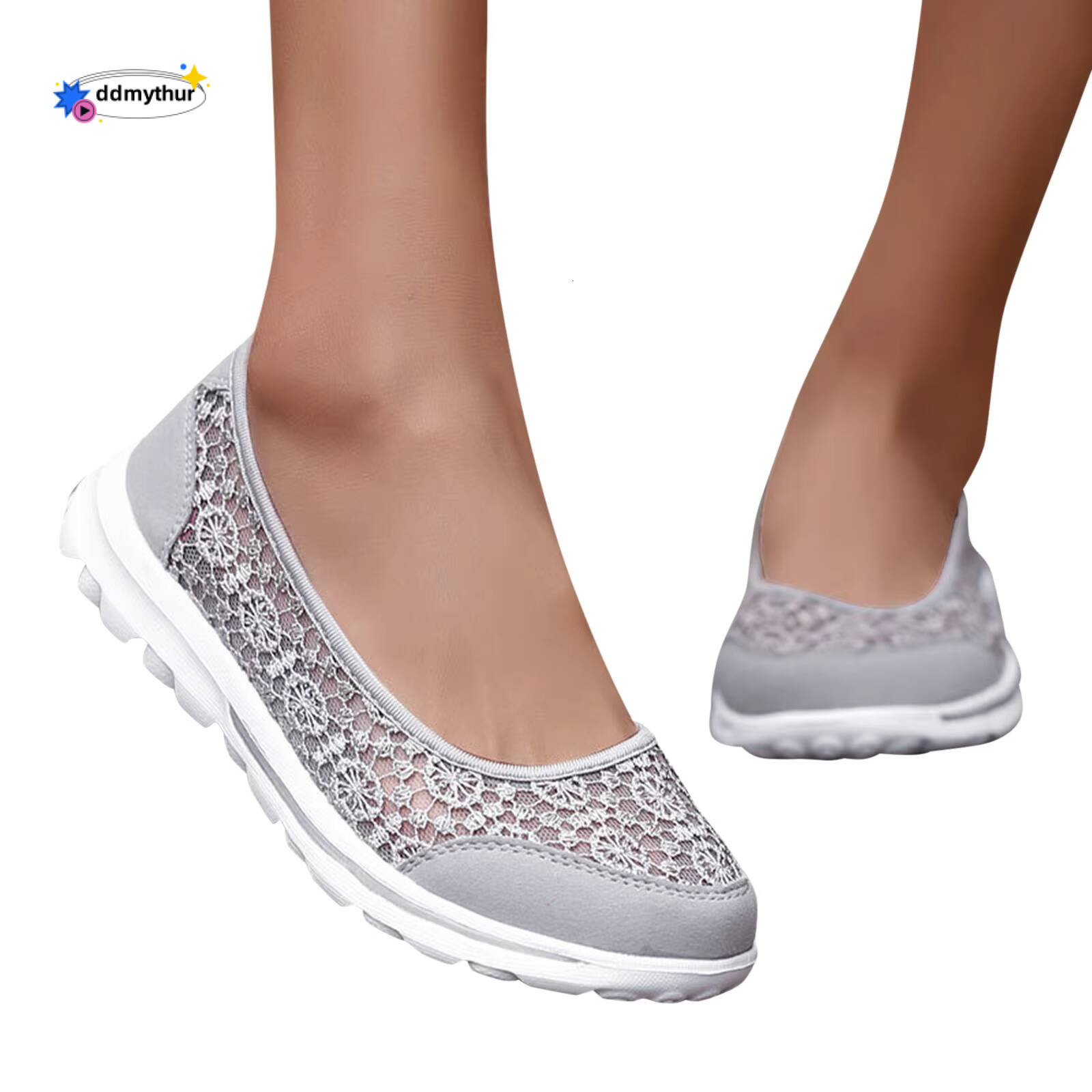 Women Lace Up Lightweight Mesh Shoes Sporty Breathable Slip Work Trainers Sneakers ddmythur