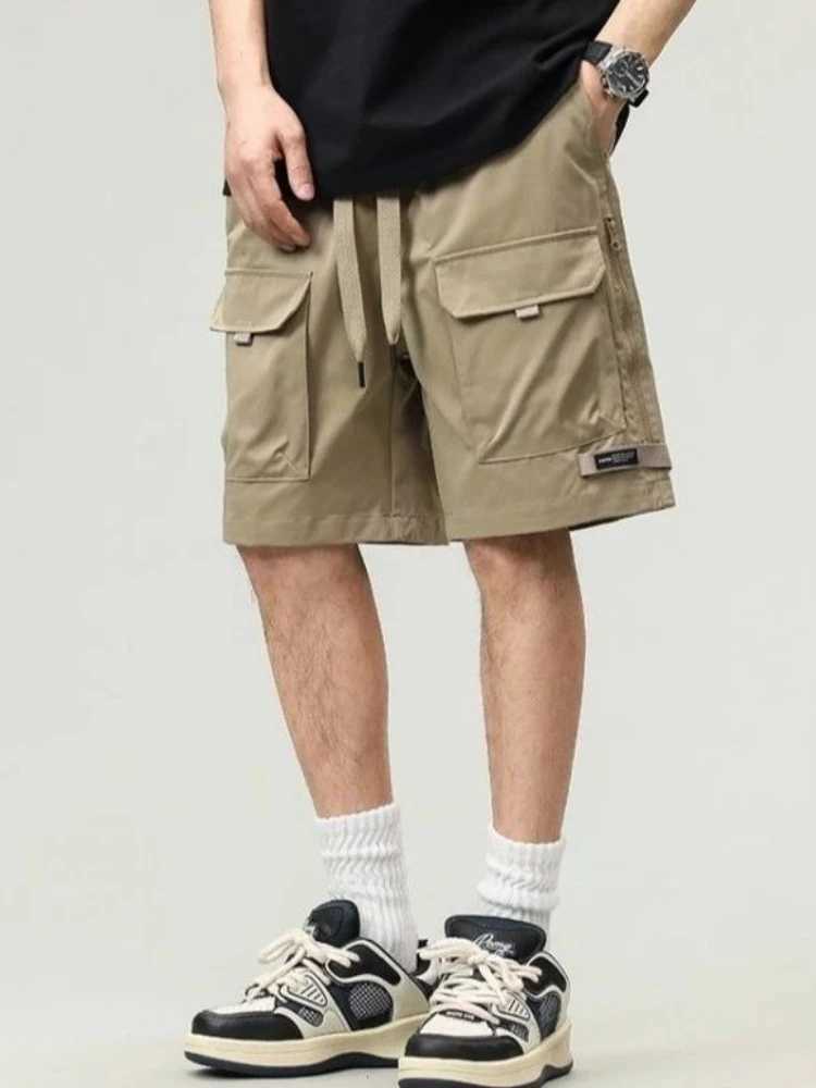 Mens Cargo Shorts with Zipper Loose Male Short Pants Orange Bermuda Popular Elegant Comfortable Distressed Nylon Clothes Wide Z250617