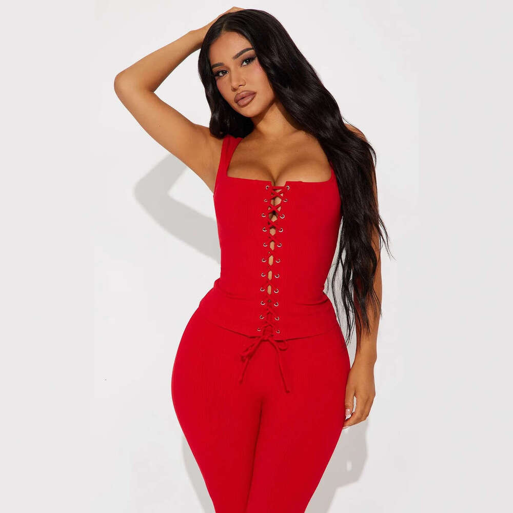 Summer New Style Hot Girl Front Tie Strap Vest And Shorts Set Women's Fashion B5