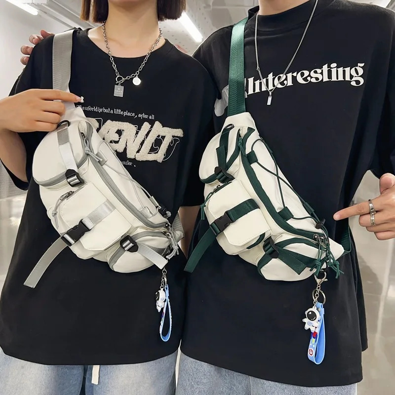 Outdoor Sport Hip Hop Techwear Tactical Chest Bag Men Women Green Red Ribbon Patchwork Multifunction Fanny Pack 250614