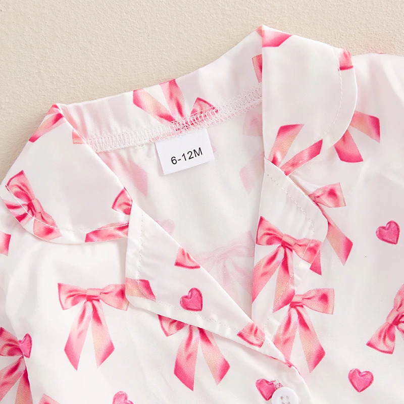 Baby Girl Silk Pajamas Set Floral Girl Button Down Feather Trim Sleeve Shirts and Pants Valentines Day Satin Pj Sets 250617