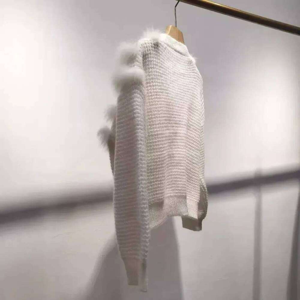 2024 Women Spring Autumn Lady's Fashion Cardigan With Natural Real Knitted Oversize Coat Fox Fur Decoration Sweater