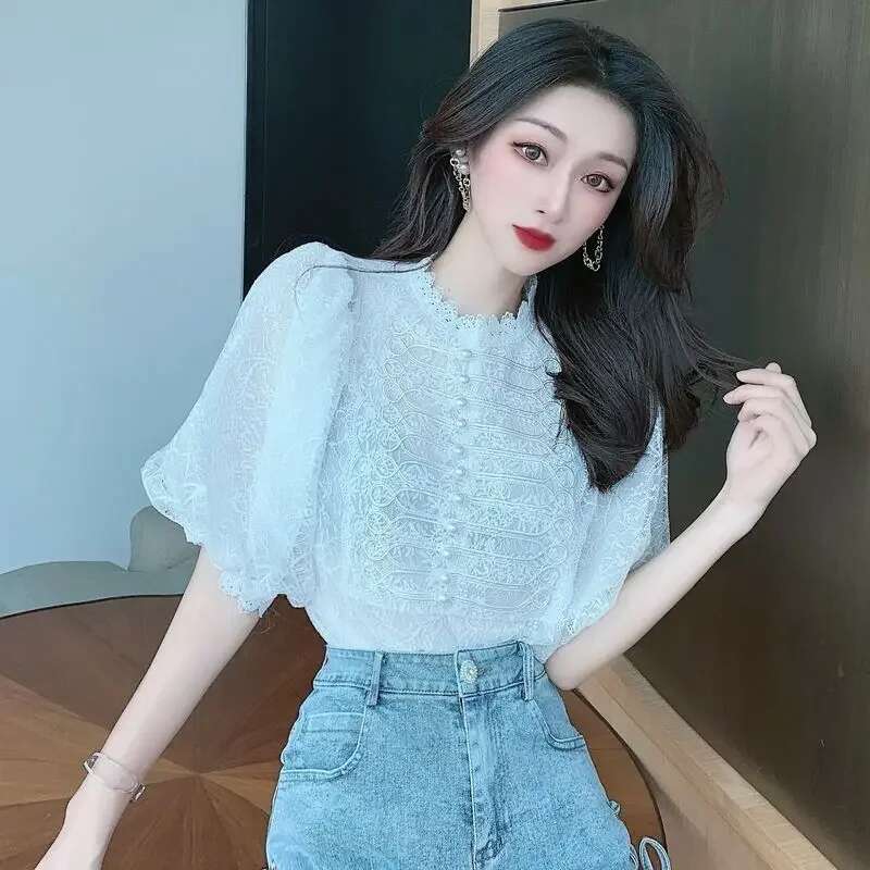 Sexy Woman Top With Puffy Sleeves Crop Loose Shirts Blouses For Women Aesthetic Xxl Premium Elegant Social Pretty Basic