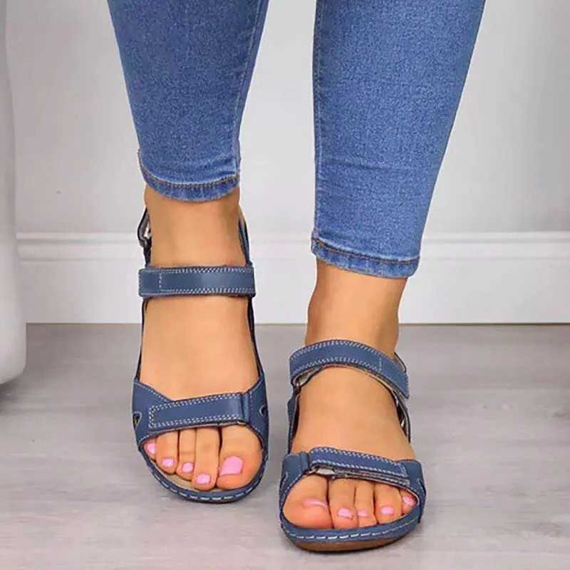 Womens Orthopedic Sandals Ankle Strap Wedge Beach Sandals Comfortable Flat Sandals Open Toe Women Flat Walking Shoes Ladies Z250617