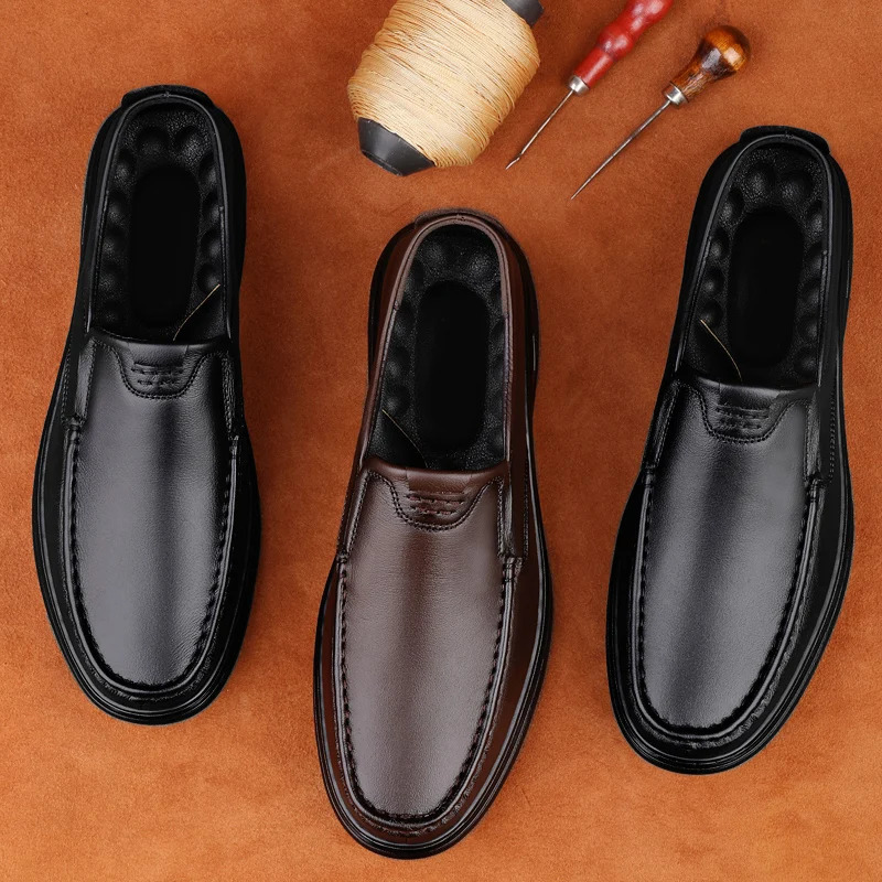 Mens Shoes Wide Width Leather Slip-On Casual Shoes Lightweight For Swollen Feet with Arch Support Pain Relief 250613