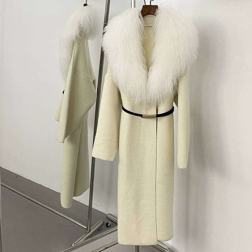 OFTBUY 2025 Winter Cardigan Women Real Mongolia Sheep Fur Sweater Female Long Warm Belt Clothing Lady Fashion Traffic Clothes