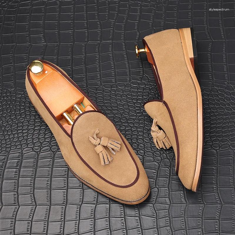 Dress Shoes Men's Suede Leather Tassels Loafers Pointed Black Brown Business Flats Designer Homecoming Wedding Footwear