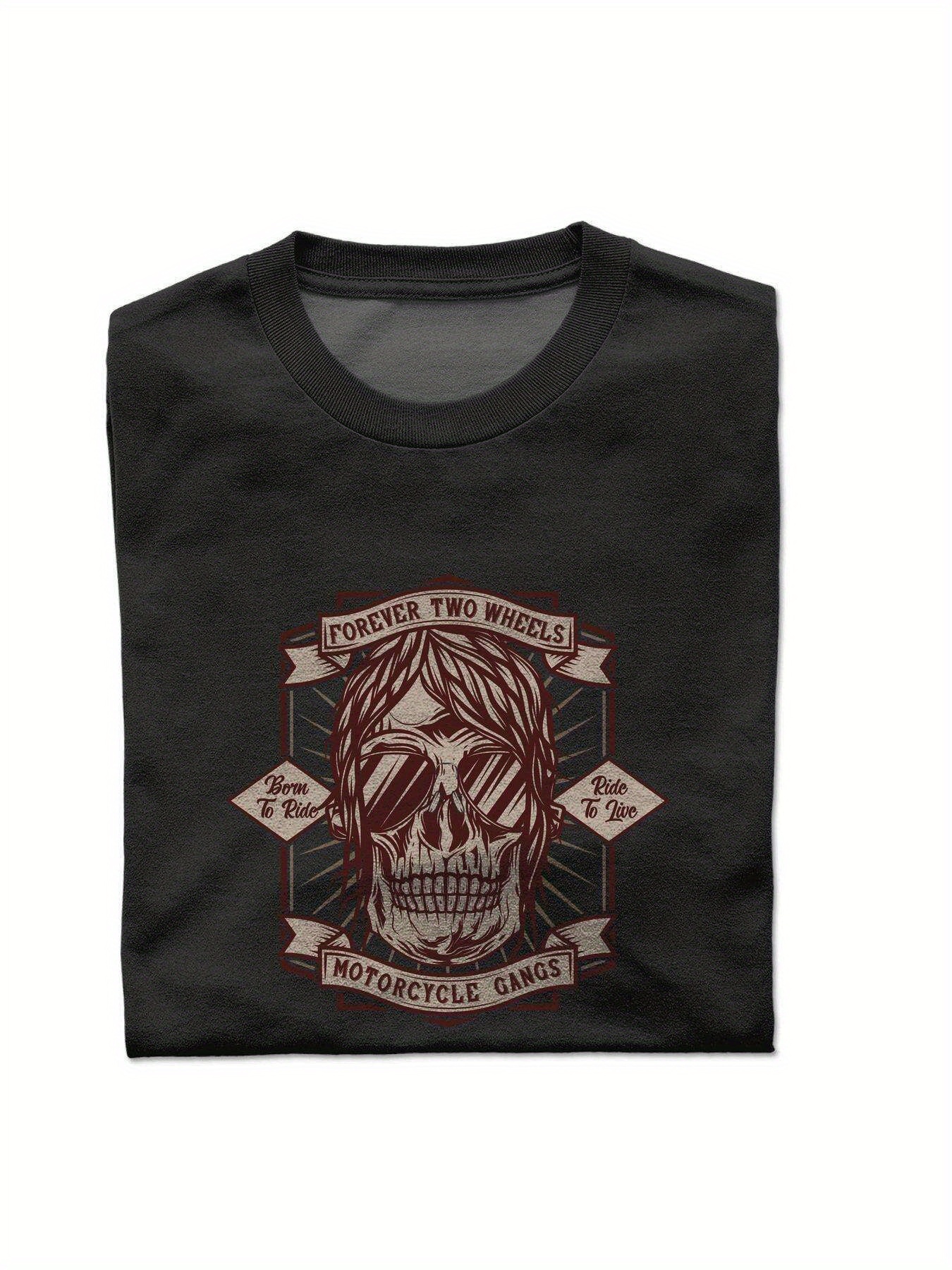 Dongdumaoyi Round Collar Men T Shirts Text White S-3Xl Short Sleeve Adult Motorcycle Cotton Black 180G Skull 49d4