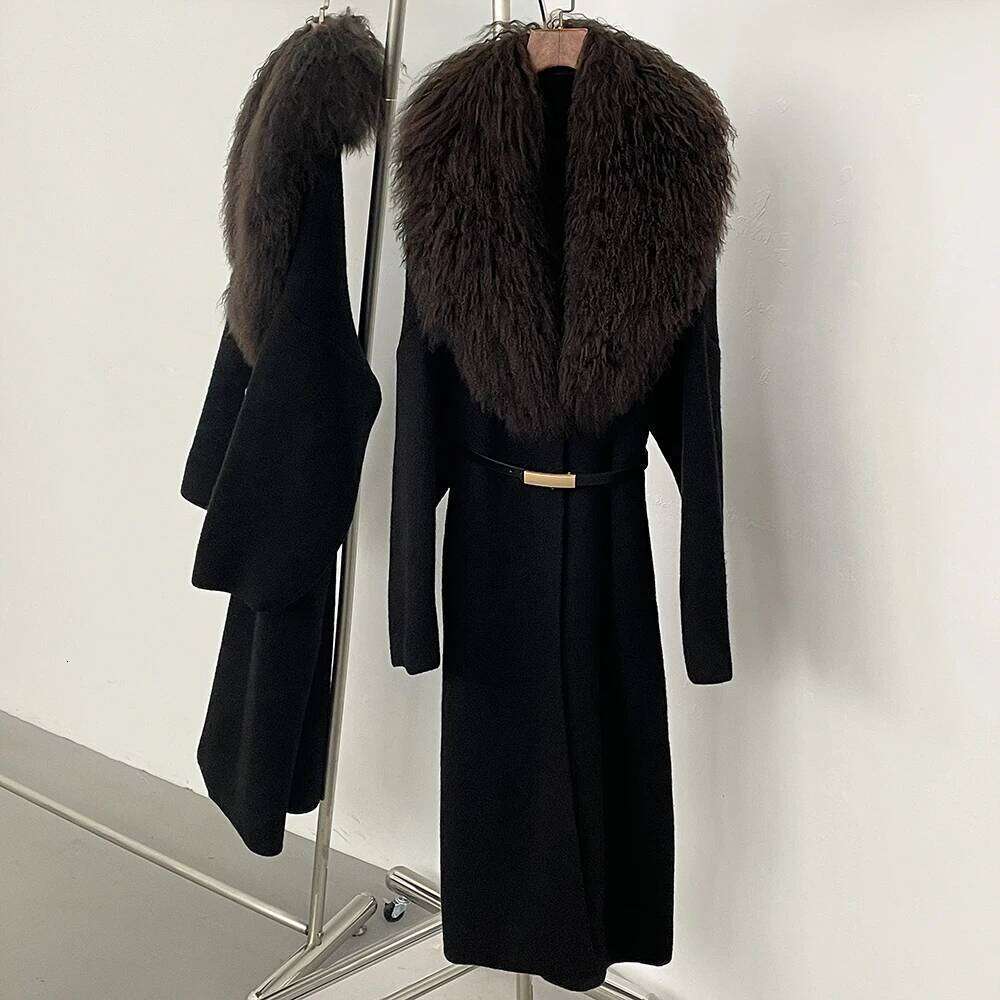 OFTBUY 2025 Winter Cardigan Women Real Mongolia Sheep Fur Sweater Female Long Warm Belt Clothing Lady Fashion Traffic Clothes