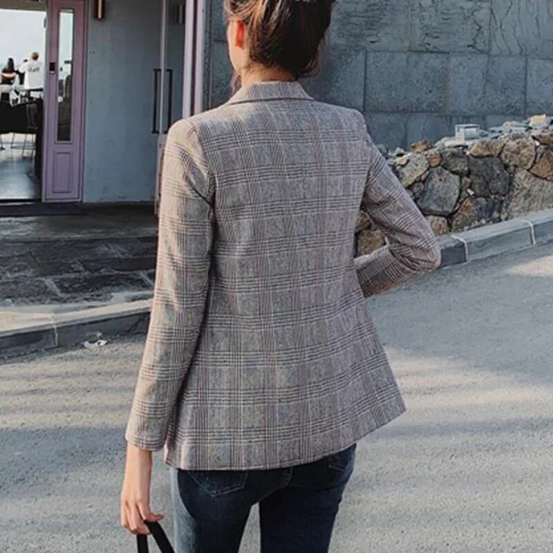 Korean Style Spring Autumn Outerwears Plaid Check Blazer Woman High Quality Coats for Women Bring Deals Youthful Clothes Jacket