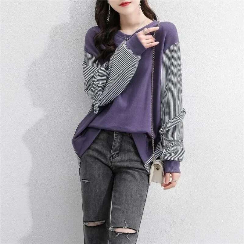 Striped Basic Long Sleeve Woman Tops Sweat-shirt Aesthetic New In Sweatshirt for Women Sport Korean Fashion Matching E Pullover
