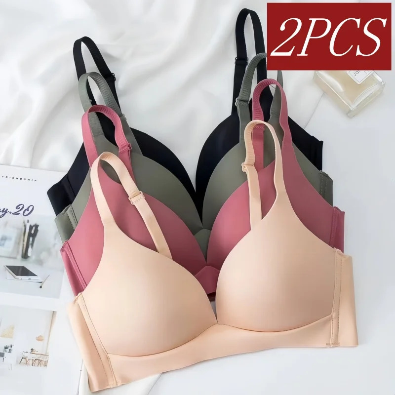 2Pcs/Set Seamless Bras For Women Glossy Underwear 3/4 Cup Push Up Bra Non-wire Bralette Japanese Female Sexy Lingerie S-XXL 250617