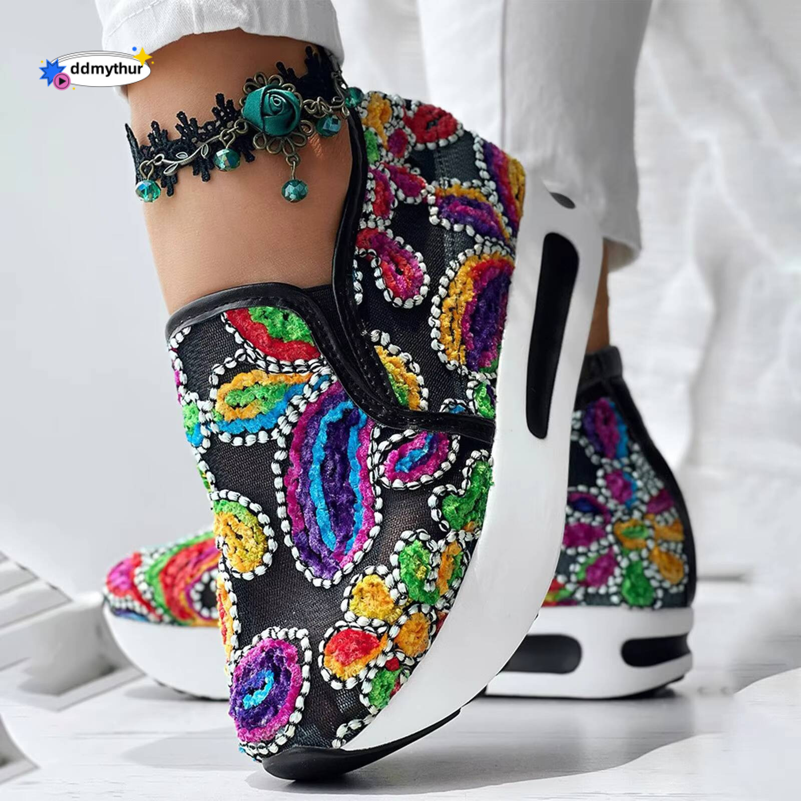 Summer Walking Sandals For Women Women'S Floral Embroidered Mesh Sneakers Breathable Spring And Insulated Casual Shoes ddmythur