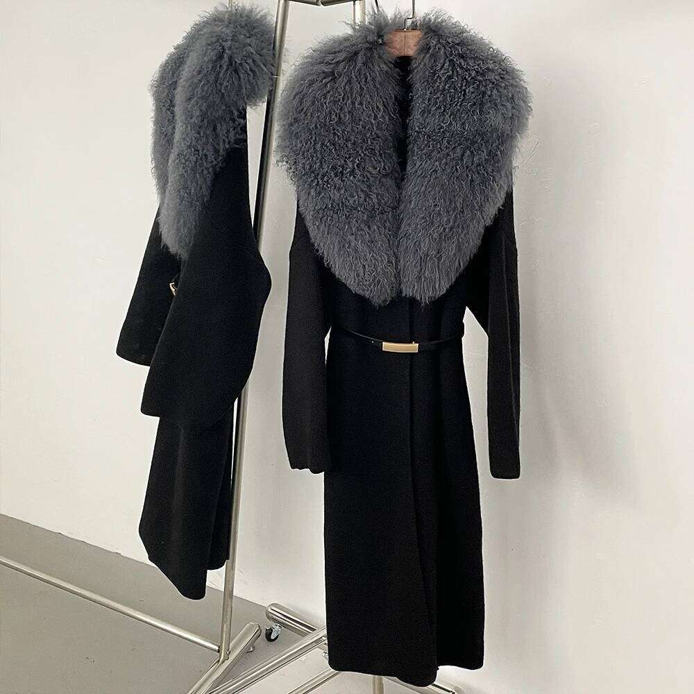 OFTBUY 2025 Winter Cardigan Women Real Mongolia Sheep Fur Sweater Female Long Warm Belt Clothing Lady Fashion Traffic Clothes