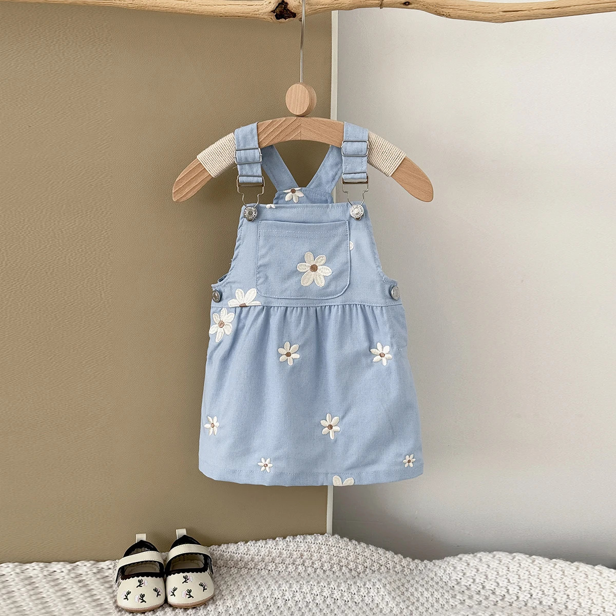 Toddler Infant Girls Denim Dresses Flowers Embroidery Strap Knee-Length Kids Dresses One-piece 0-3 Years Overall Girl Clothes 250617