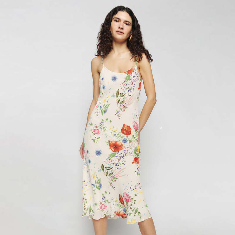 Long Dress Womens Dress Sexy 638 Spring Summer New 2025 Rayon Print Slim Fit Asymmetrical Sexy Strap Dress French Style Feminine