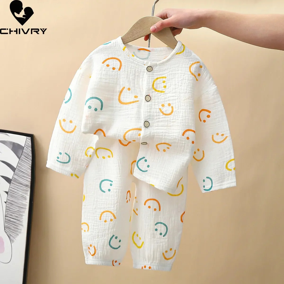 Kids Summer Thin Pajamas Sets Boys Girls Cartoon Three-quarter Sleeve Cotton Yarn Shirts with Pants Baby Loungewear 250617