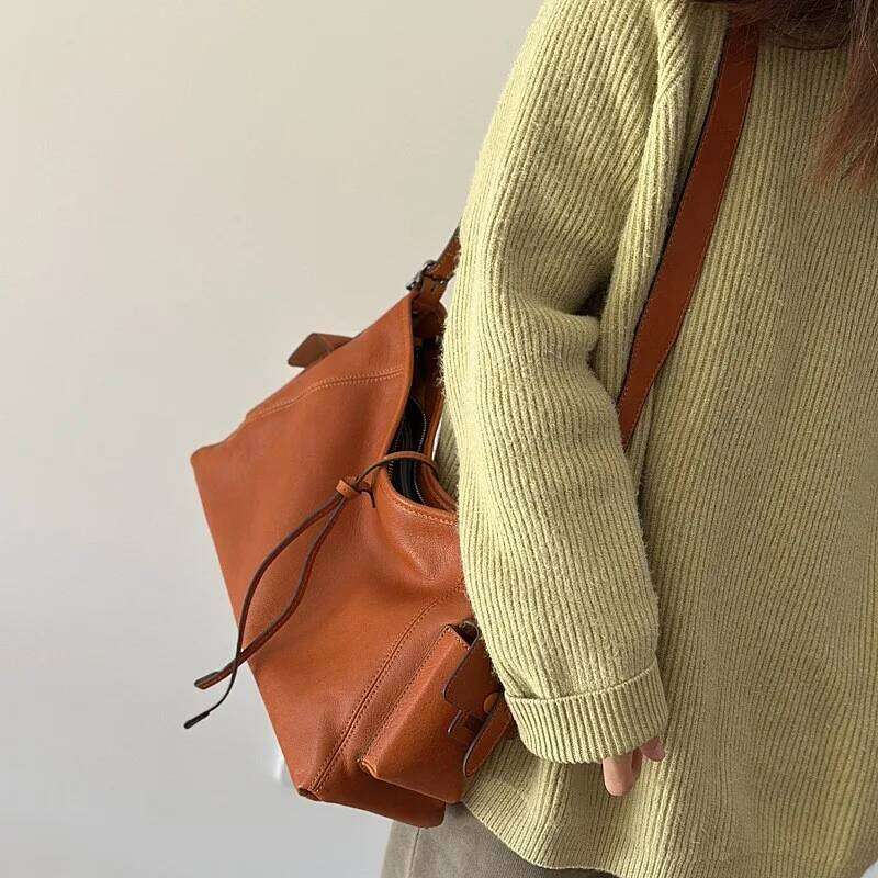 Johnature Casual Tote Bag 2025 New Genuine Leather Soft Cowhide Large Capacity Simple Commuting Women's Shoulder Bags