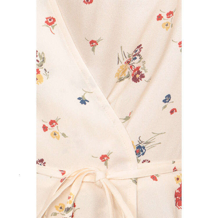 Dresses for Woman Party Robe Dress Wedding Guest Dress for Women Beach Dress Calf 343#rouj Silk Print Tie Top 2025 Summer New French Style Womens Fash