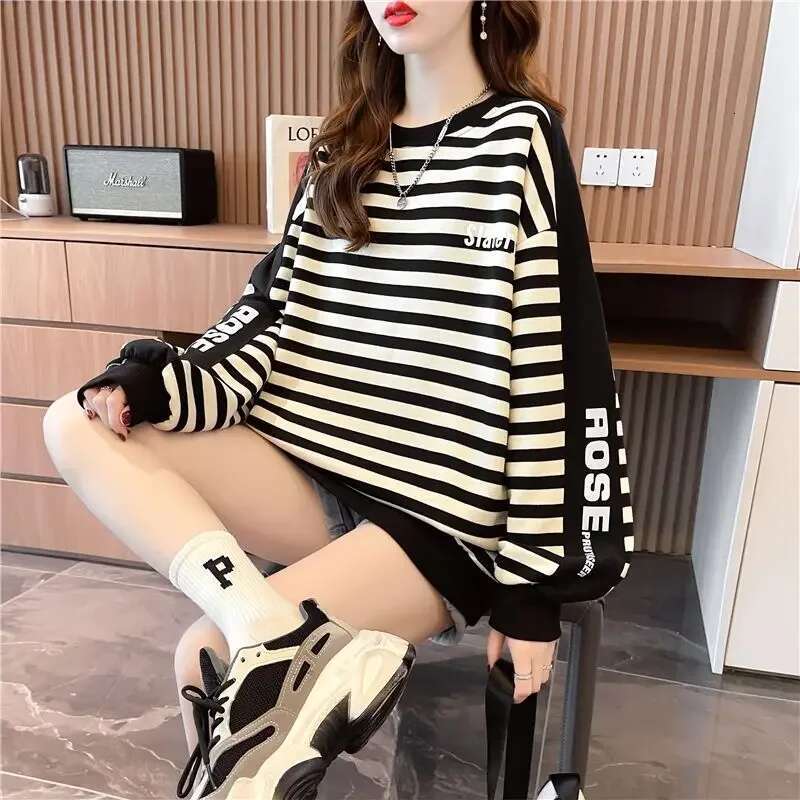 Cotton Woman Tops Loose Korean Baggy Pullover Sweat-shirt Designer Essential 2025 Trend Sweatshirt for Women 90s Vintage Y2k