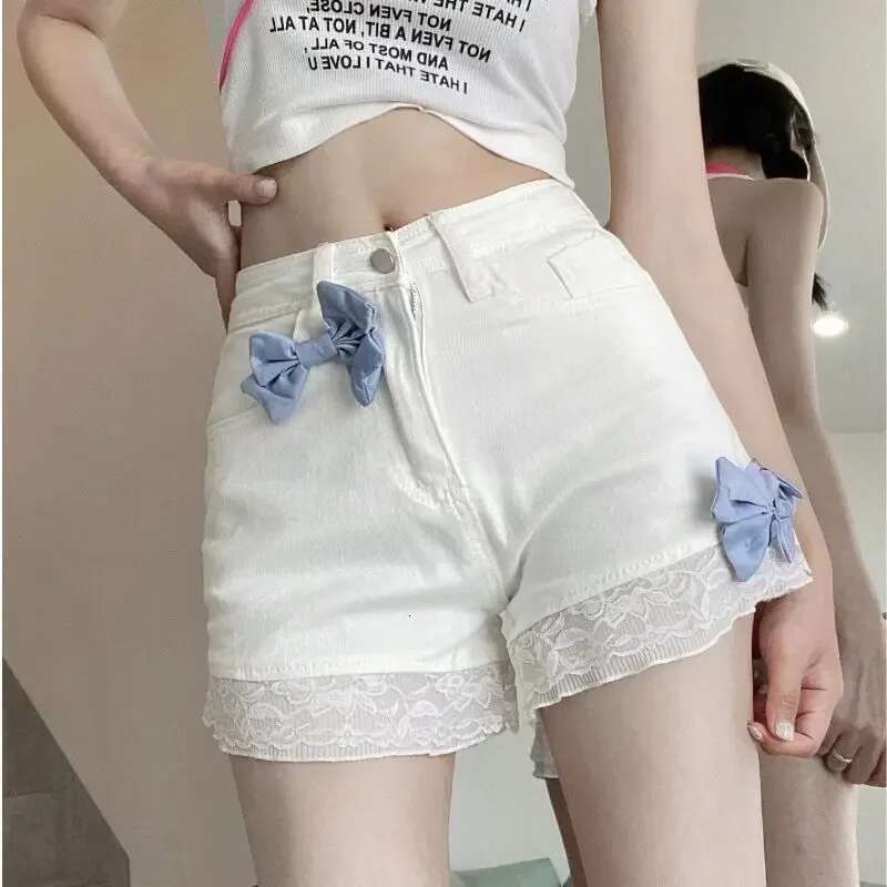 Aesthetic Cute Bow Short Jean Pants Woman Trend 2025 To Wear Comfy Casual Denim Shorts for Women Elegant 2000s Clothes Y2k Jorts