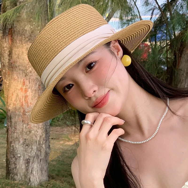 Fashion Summer Women Wide Brim Natural Straw Hat Chapeau Female Sun Hats Boater Panama Beach Hat 250616