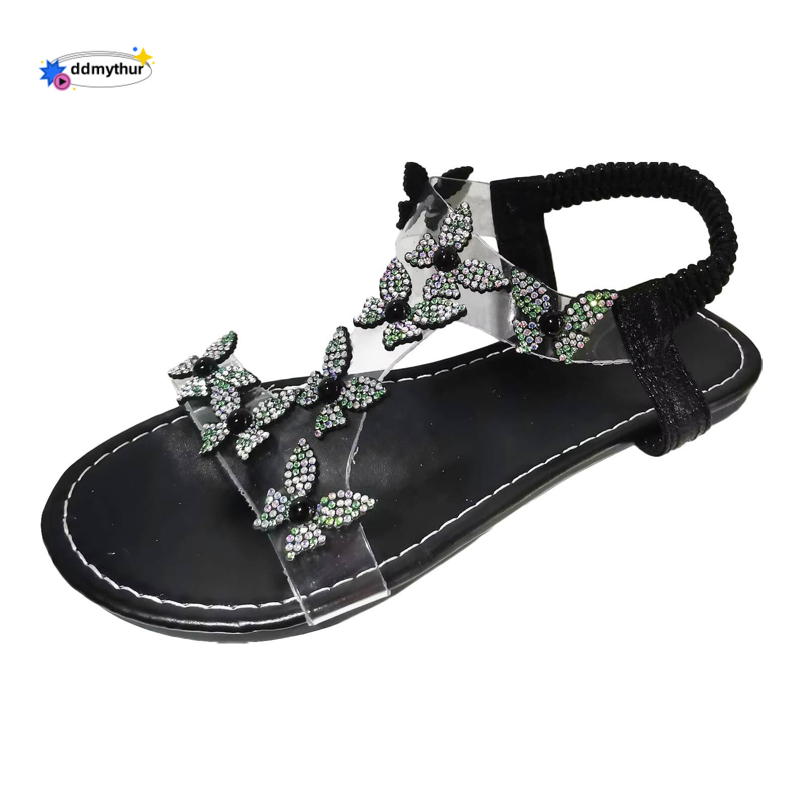 Sexy Ladies Summer Rhinestone Butterfly Trim Pearls Flat Bottom Sneaker Sandals For Women Platform 2024 ddmythur