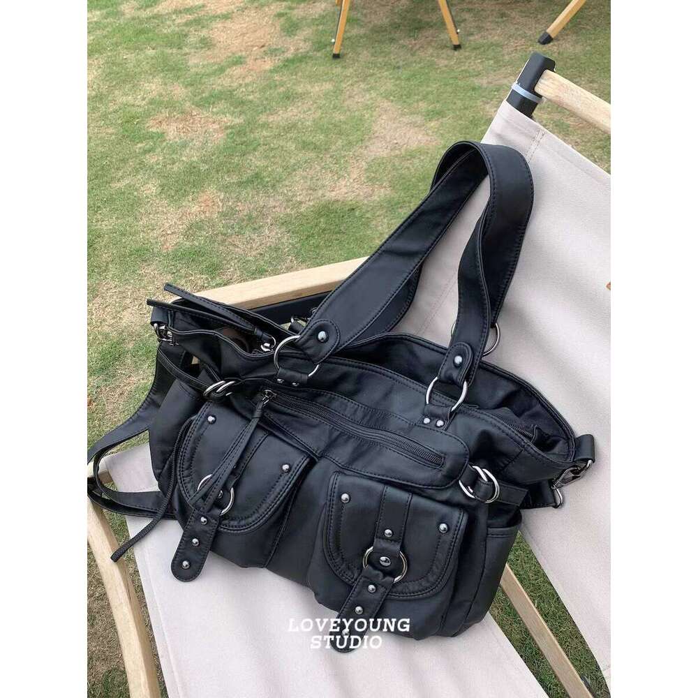 loveyoung Niche Design Multi pocket Large Capacity Vintage Tote Shoulder Crossbody Bag