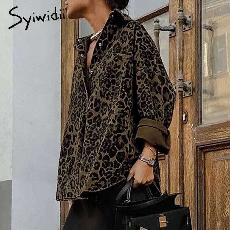 Syiwidii Chic Leopard Print Women Jacket Casual Turn Down Collar Single Breasted Outerwear Autumn Winter Y2k Fashion Streetwear