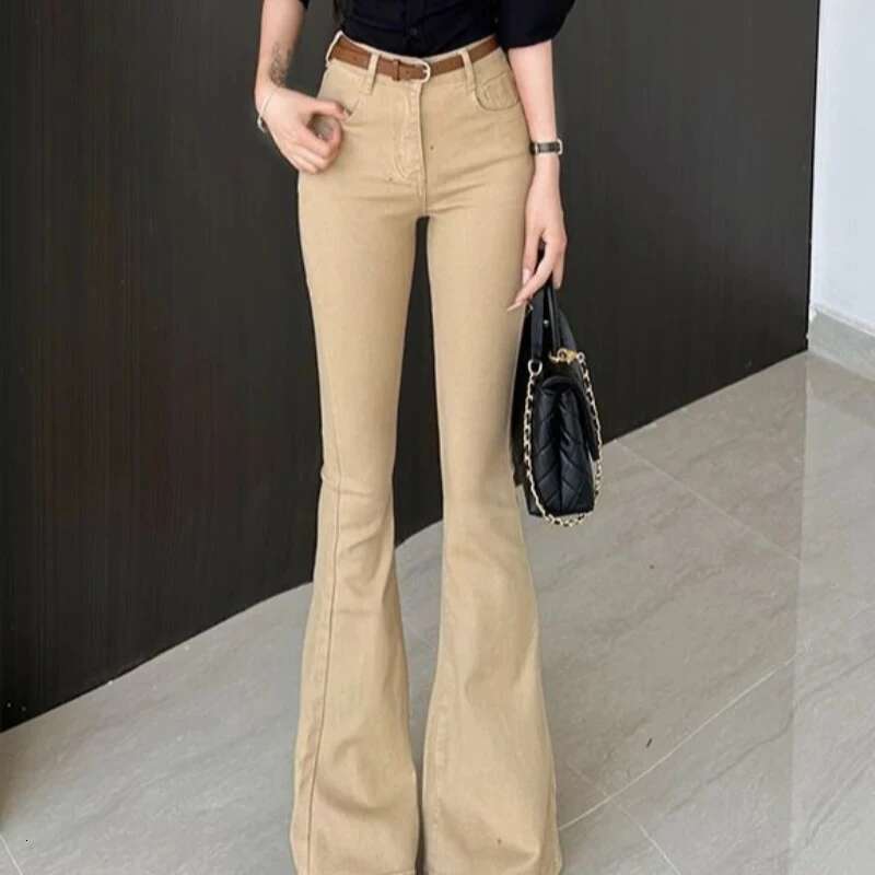 Skinny Slim Fit Cowboy Pants for Woman Wide Leg Flared Trousers Grunge Y2k Harajuku Fashion Wholesale Spring Womens Flare Jeans