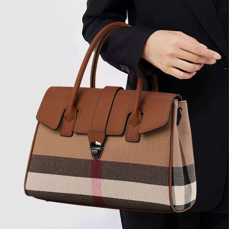 Aidrani High-end atmospheric style plaid leather handbag, 2024 fashionable new large-capacity women's tote bag