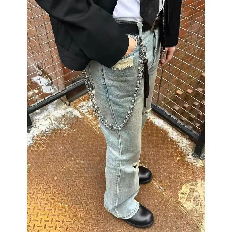 Fashion Concise Bilayer Clamp Beads Biker Chain Sheepskin Sheath Hip Hop Punk Style Keychains For men y2k Pants Chain Accesories 250616