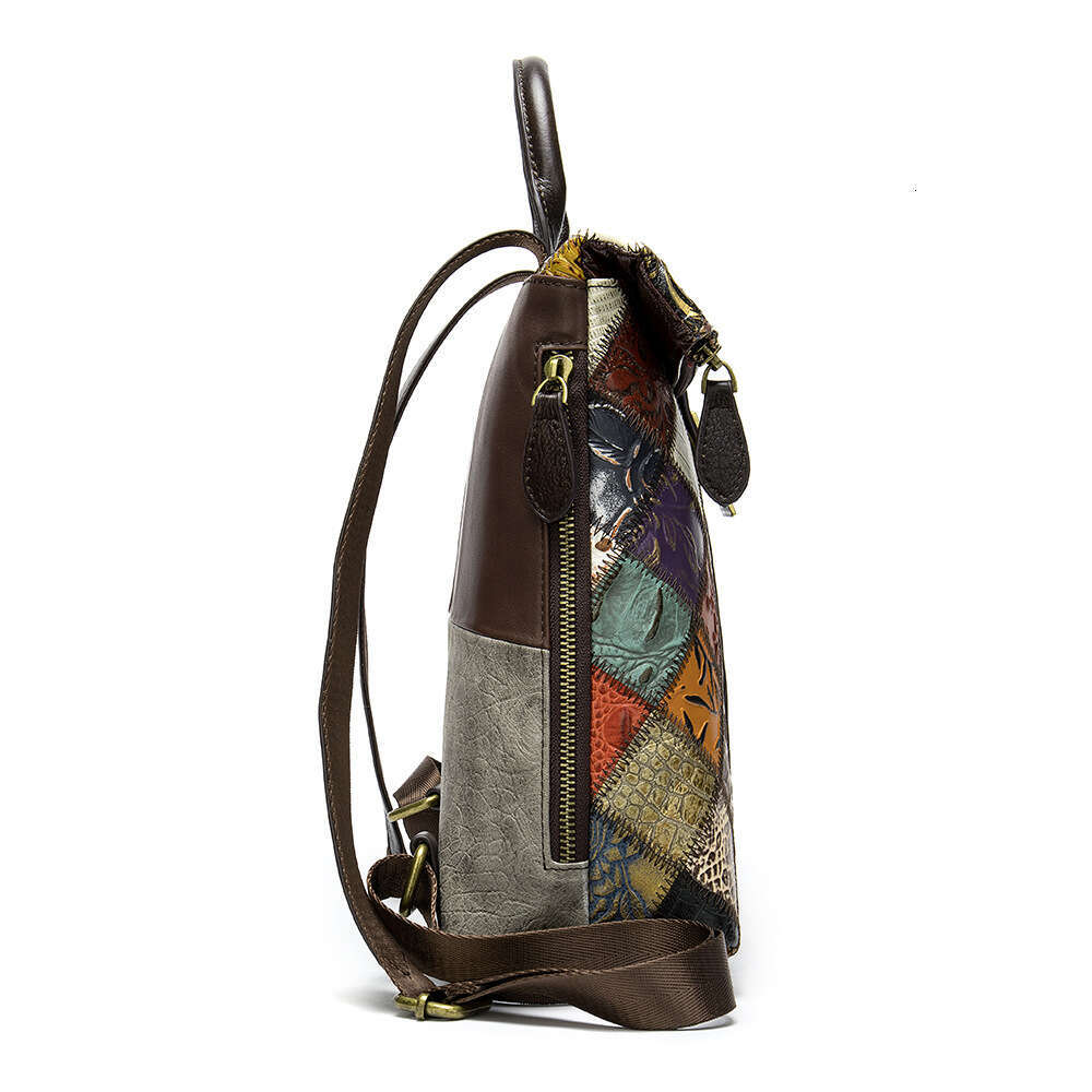 Women's Double Shoulder Bag Top Layer Cowhide Color-Block Personality Backpack Fashion and leisure